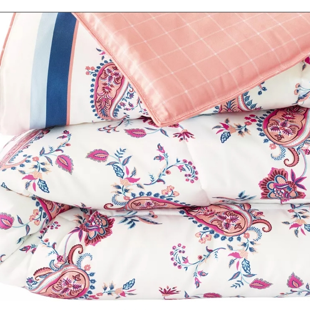 Set Of Lands' End Pink and Blue Paisley Duvet Cover Brand New